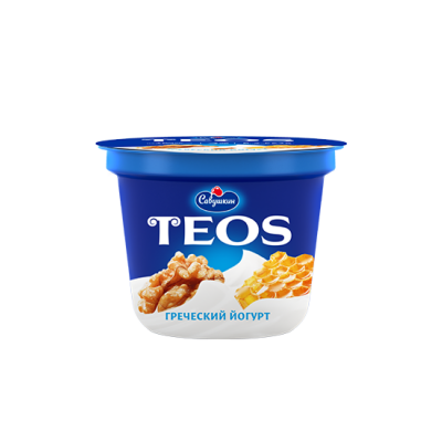 Йогурт Греческий "Теос" 2% грецкий орех+мед 250г "Савушкин"