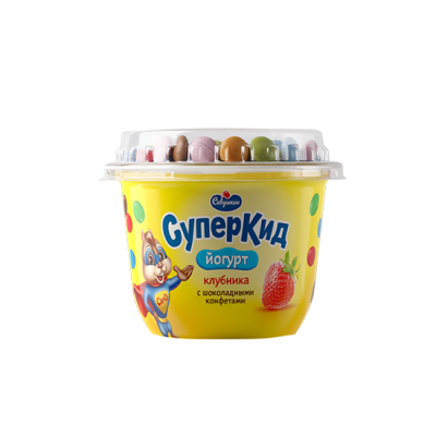 Йогурт "СуперКид" с топпером клубника и конфеты  120г "Савушкин"